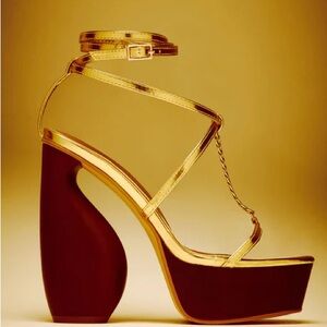 Fashion Nova Gold and Brown Platform Sandals